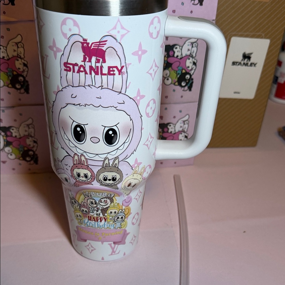 Stanley White and Pink Cartoon Character Stainless Travel Mug